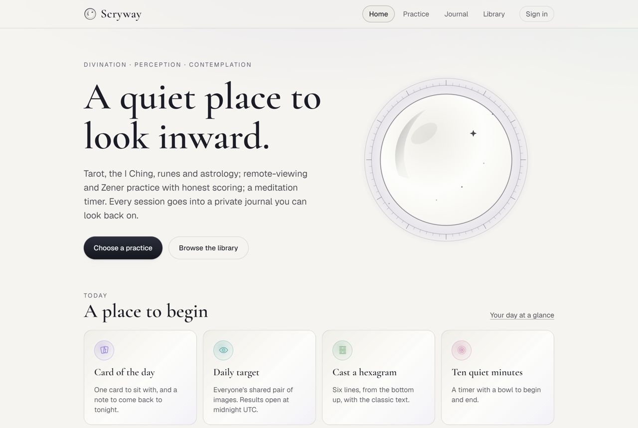 Scryway home page: A quiet place to look inward